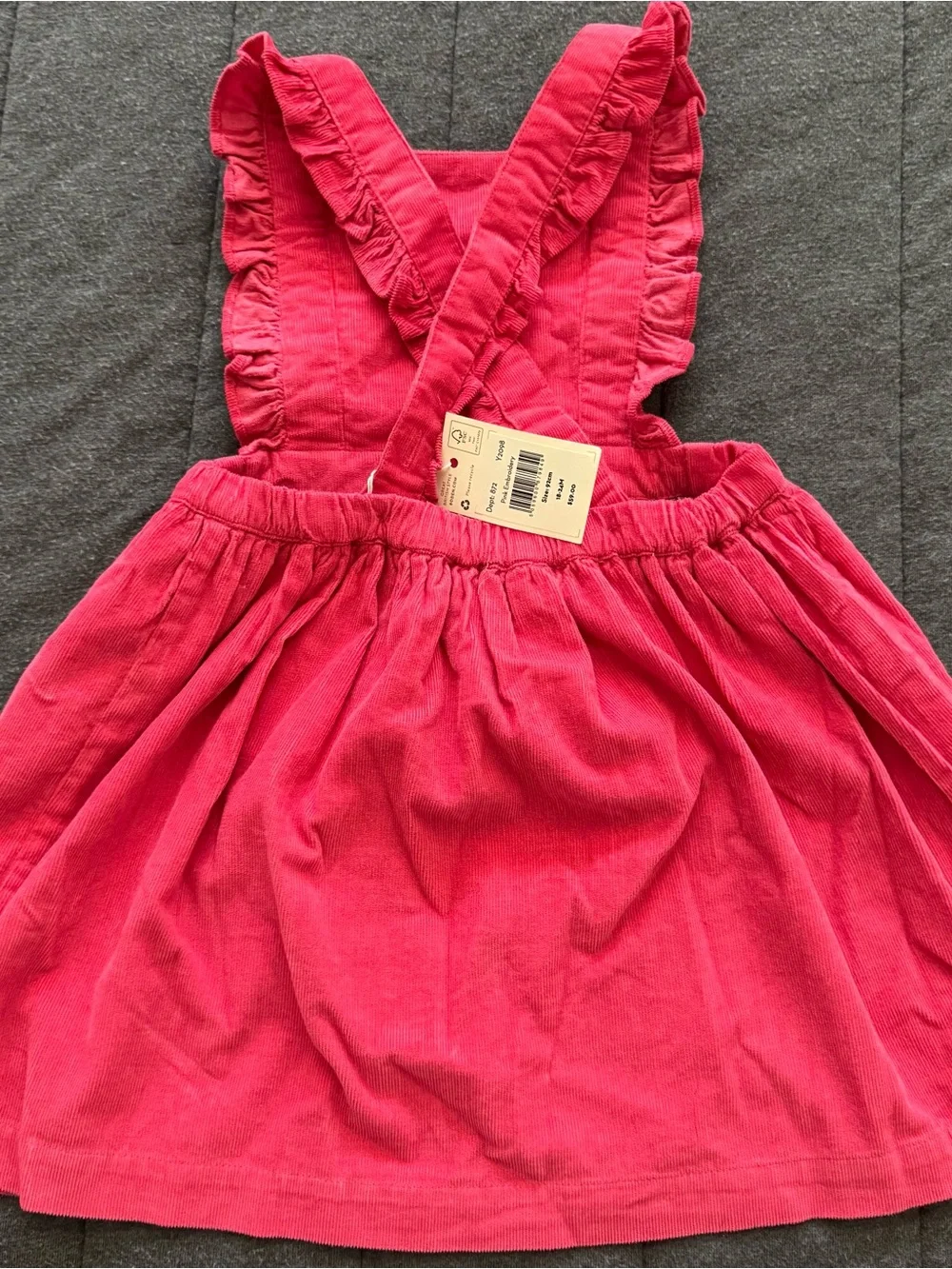 Mini Boden Pink Corduroy Pinafore Dress with Embroidery Size 18-24 Months